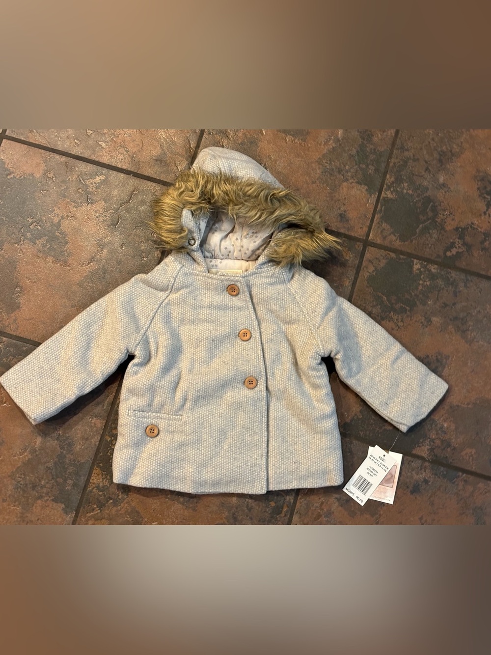 ⚫️Jessica Simpson Toddler Faux-Fur Hooded Pea Coat in Light Gray